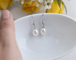 Diamond Drop Pearl Earrings